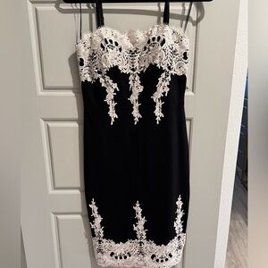 Haute Monde Black Dress with White Lace Accents